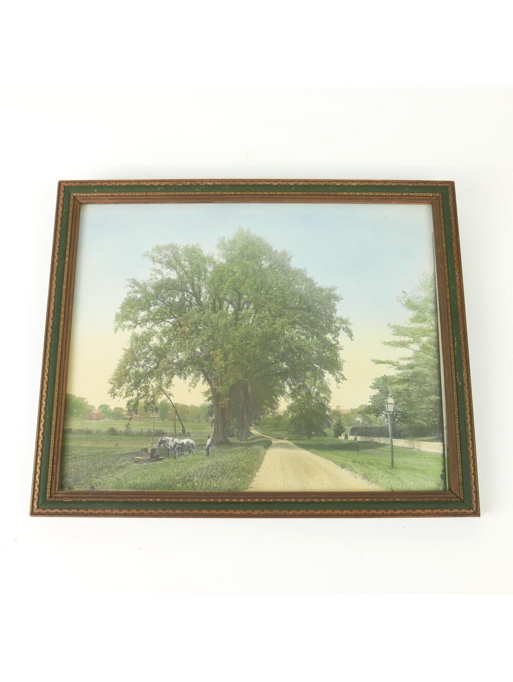 Antique Hand Tinted Photograph Noontime Lancaster Mass. Boston & Maine RR Frame